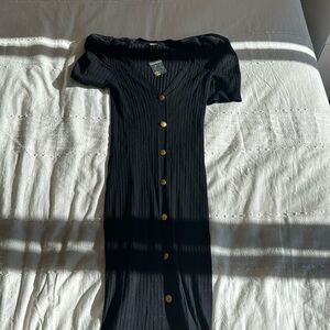 Express black button down puff sleeve dress